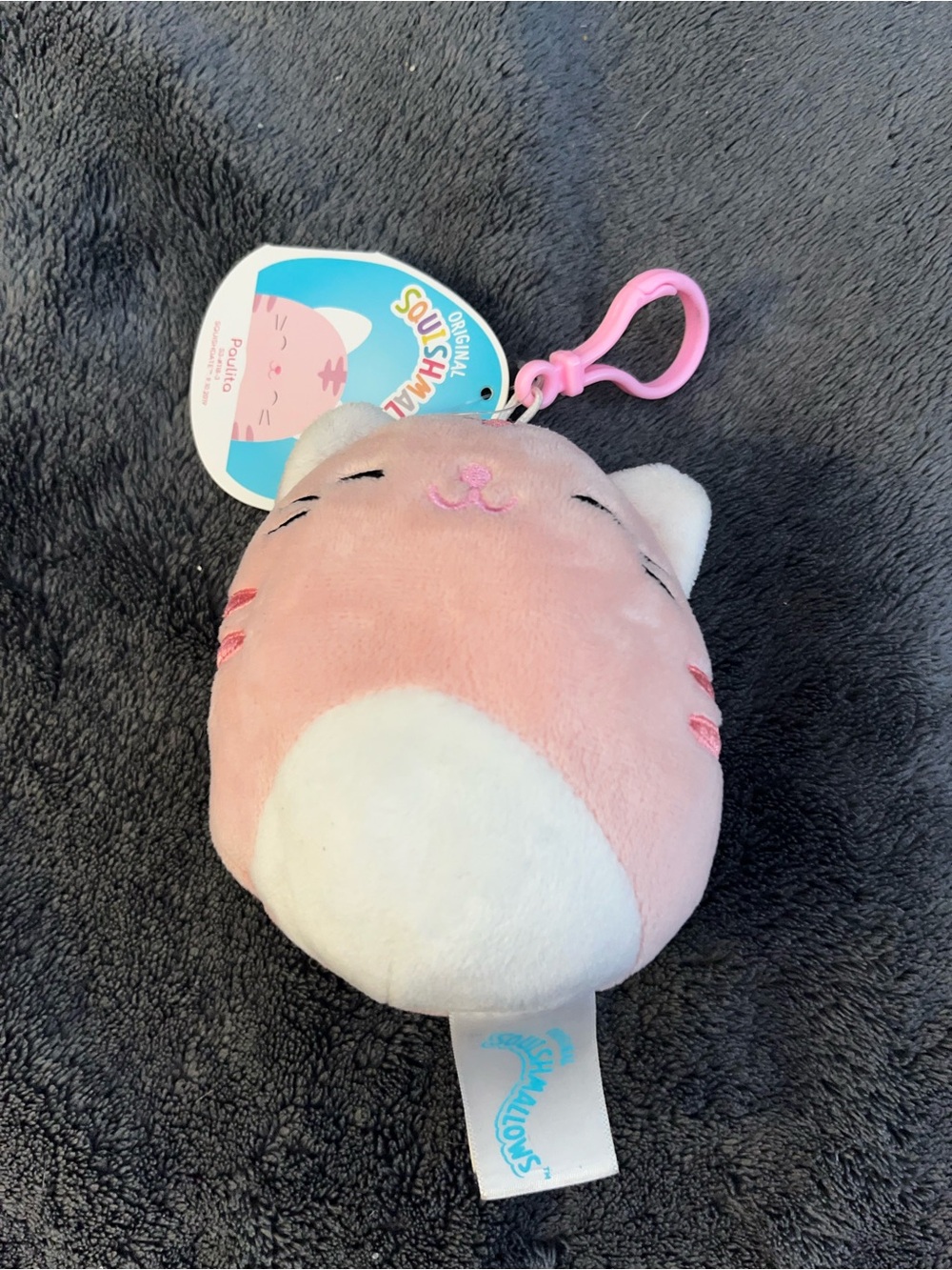 Squishmallows Pink & White Cat Clip-On Plush Keychain